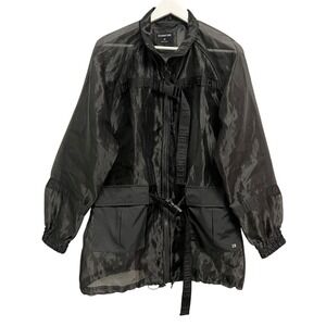 Secndnture Windbreaker Jacket Sheer Belted Black Full Zip Pockets Women's XS